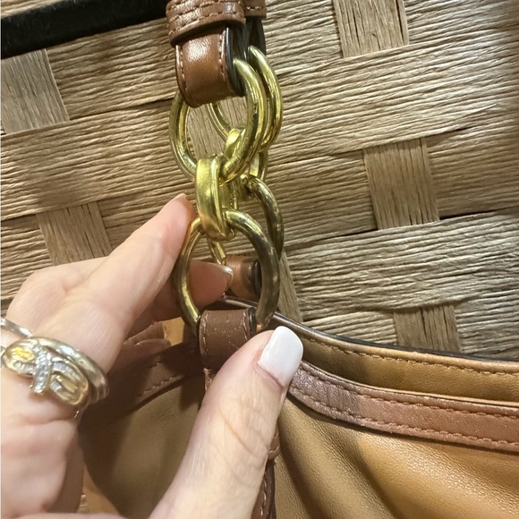 COACH Alexandra Chain Brown & Camel Leather Large Tote HandBag - Picture 3 of 9